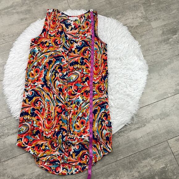 LIZ CLAIBORNE paisley print sleeveless, button front, high low dress. Size PM - Picture 6 of 8